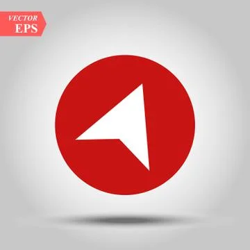 Arrow gps icon vector, in trendy flat style isolated on red background. Vecto Stock Illustration