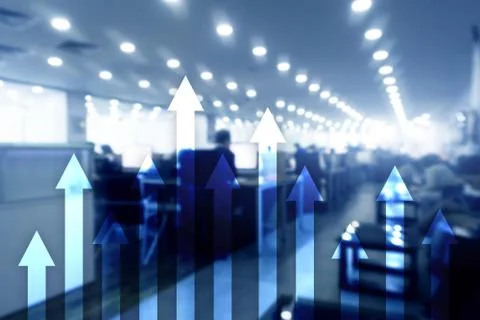 Up arrow graph on skyscraper background. Invesment and financial growth conce Stock Illustration