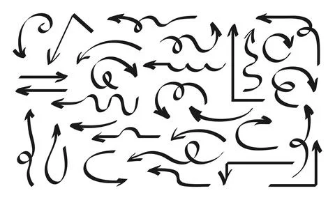 Arrow hand drawn black set shapes marker design Stock Illustration