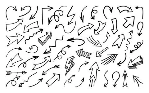 Arrow hand drawn doodle line set curve shape icon Stock Illustration