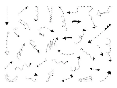 Arrow hand drawn doodle point dash line vector set Stock Illustration