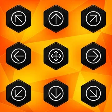 Arrow. Hexagonal icons set on abstract orange background Stock Illustration