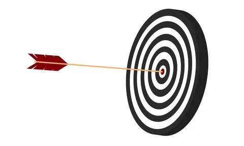 The arrow hit exactly on target. Achieving success. Stock Illustration