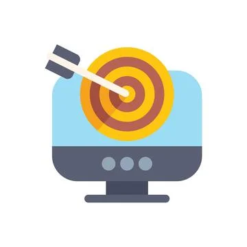 Arrow hitting center of target on computer screen icon Illustrazione stock