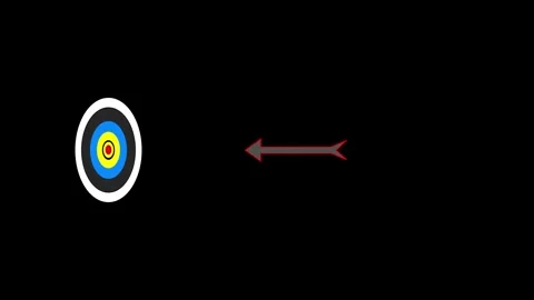 Arrow hitting the center of target icon on a black background. Stock Footage 331811720