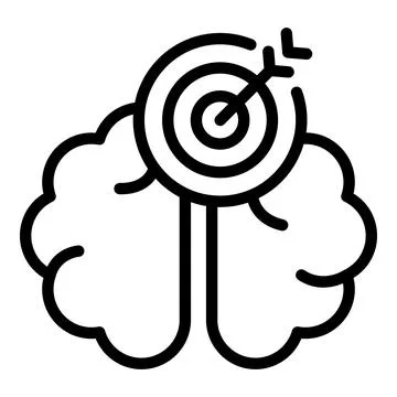 Arrow hitting target on brain representing focused mindset Illustrazione stock