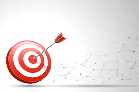 Arrow hitting a target dart on connection point and line background. イラスト素材