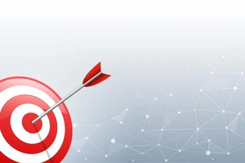 Arrow hitting a target dart on connection point and line background. イラスト素材