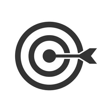Arrow hitting a target icon in flat style. Success goal vector illustration.. Illustrazione stock