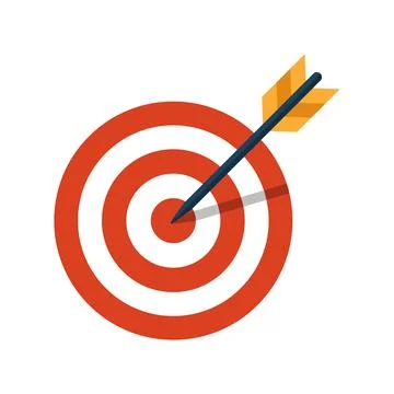 Arrow hitting a target icon in flat style. Success goal vector illustration.. Stock Illustration