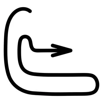 Arrow - hook. Black long arrow is twisted and directed to the right. Illustrazione stock