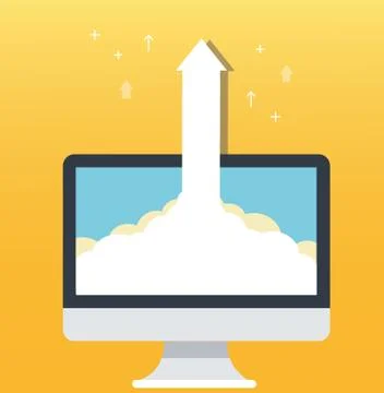 The arrow icon and computer yellow background Stock Illustration