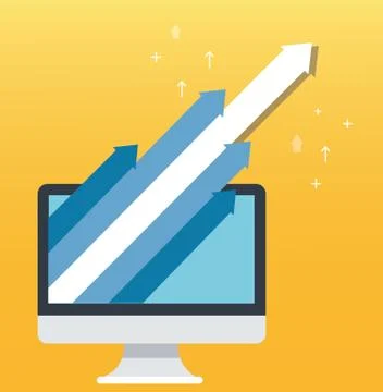 The arrow icon and computer yellow background Stock Illustration