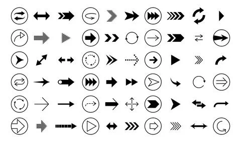 Arrow icon. Up and down symbols. Round logo. Forward sign. Right and left d.. Stock Illustration