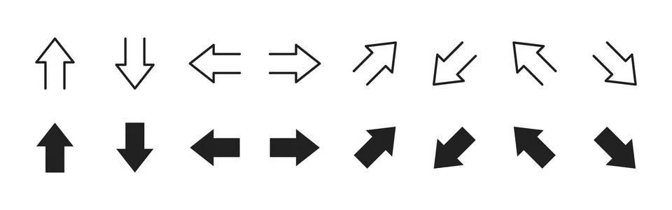 Arrow icon. Direction pointer vector showing multiple movement options for .. Illustrazione stock
