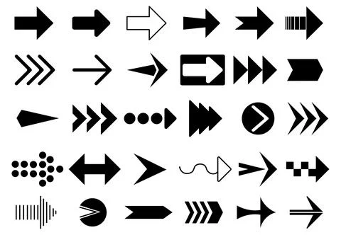 Arrow icon set. Navigation and direction. Pack of buttons for website. UI and UX Illustrazione stock