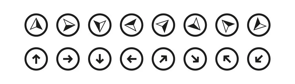 Arrow icon set. Navigation arrow collection isolated icon. Arrows in circle d Stock Illustration