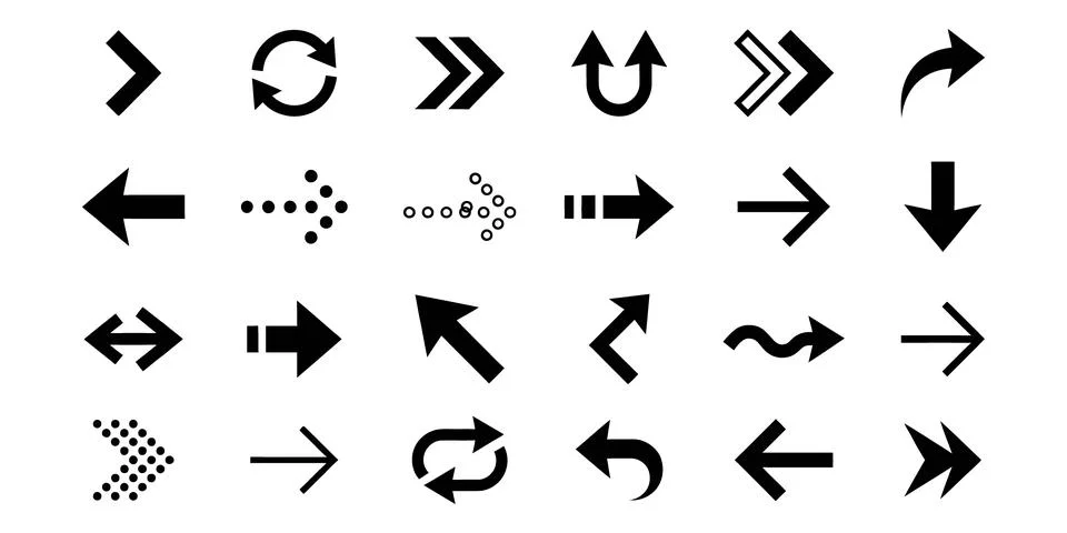 Arrow icon silhouette set bundle, directional vector illustration 스톡 일러스트