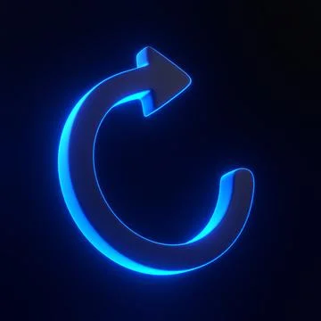 Arrow icon, update symbol with bright glowing futuristic blue neon lights Stock Illustration