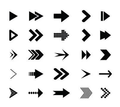 Arrow icons. Icons cursor button label next page web interface. Stock Illustration