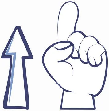 Arrow indicates direction vector design icon with attention hand gesture index Stock Illustration