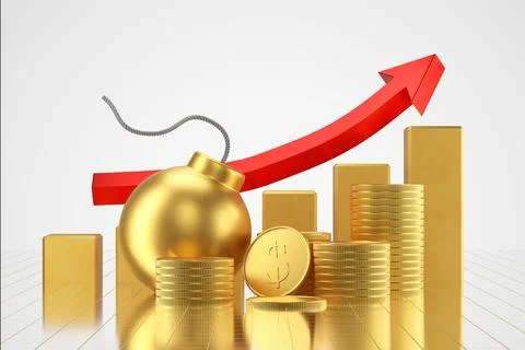Arrow indicating growth. Stack of gold coins, bank card. Financial concept of Stock Illustration