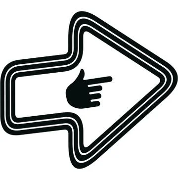 Arrow indicating the right direction in black on a white background. The finger Stock Illustration