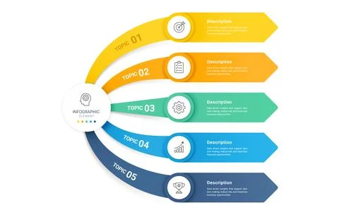 Arrow Infographic Diagram Background with Five Steps for Business Growth Stock Illustration