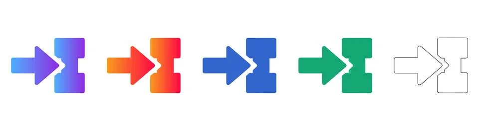 Arrow Inserting into Square Icon Collection Ilustração Stock