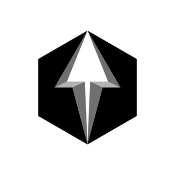 Arrow inside black hexagon logo geometric shape with abstract negative spac.. Stock Illustration