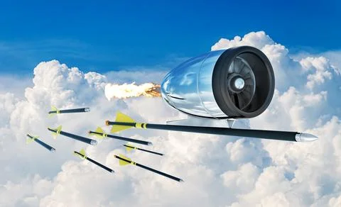 Arrow with jet engine is pulling ahead and the rest simple arrows lag behind, Stock Illustration