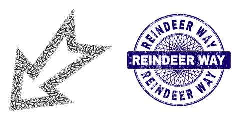 Arrow Left Down Fractal Composition of Arrow Left Down Icons and Scratched 库存插图