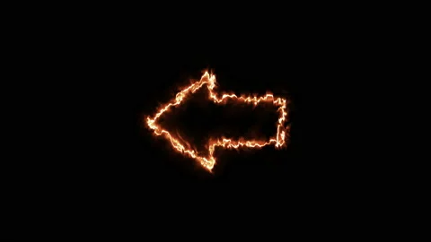 Arrow left - fire sign. 4K video.fire effect, black background Video stock 143508924