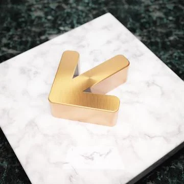 Arrow Left icon. Bronze Arrow Left symbol on white marble podium. Stock-Illustration