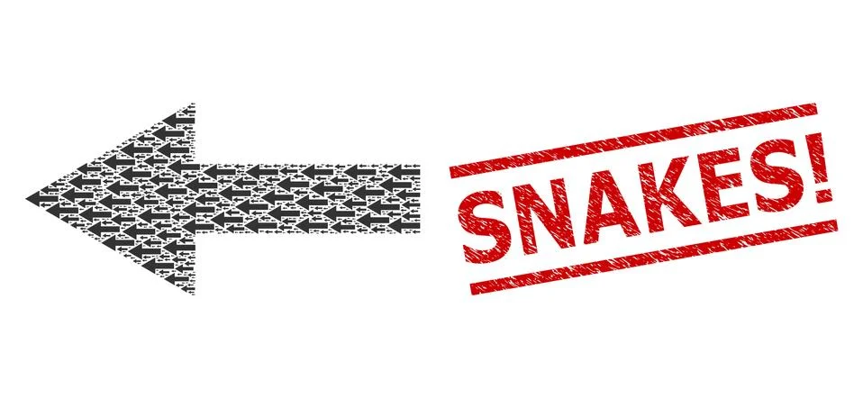 Arrow Left Recursive Collage of Arrow Left Icons and Distress Snakes! Stamp 库存插图
