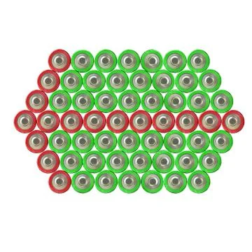 Arrow to the left of the red battery, white background, icon, isolated Stock Illustration