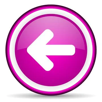 Arrow left violet glossy icon on white background Illustrazione stock