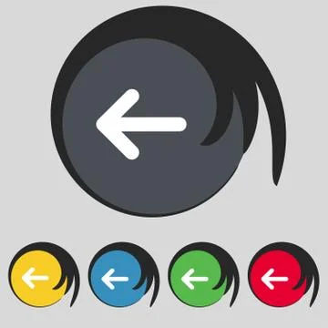 Arrow left, Way out icon sign. Symbol on five colored buttons. Vector Stock Illustration