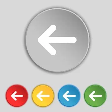 Arrow left, Way out icon sign. Symbol on five flat buttons. Vector Stock Illustration