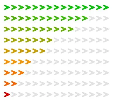Arrow level indicator with 9 steps from red to green Stock Illustration