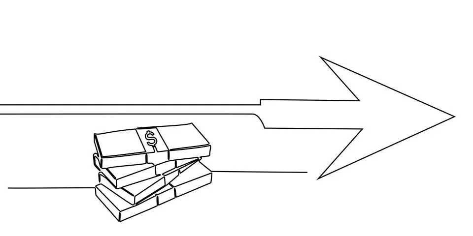 Arrow line continuous drawing art one up target icon direction down. Continuous Illustrazione stock