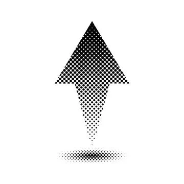 Arrow logo pointing upward with gradient halftone dot texture, abstract bla.. Stock-Illustration