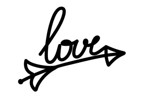 Arrow Love script word hand drawn lettering. Modern calligraphy Design for print Stock Illustration