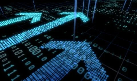 Arrow made up of binary code, success and transmission Illustrazione stock