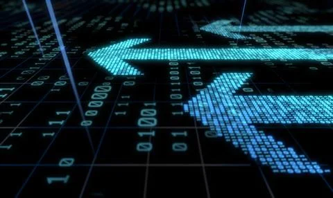 Arrow made up of binary code, success and transmission Stock Illustration