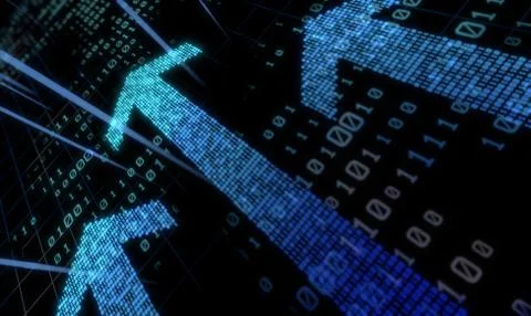 Arrow made up of binary code, success and transmission Illustrazione stock