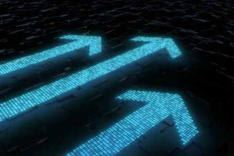 Arrow made up of binary code, success and transmission Illustrazione stock