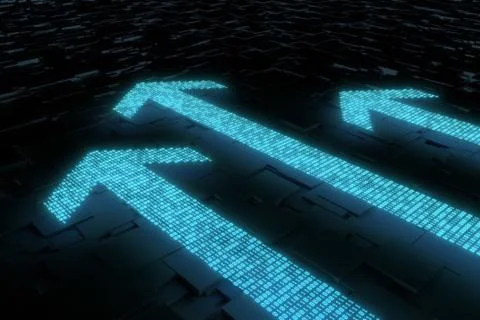 Arrow made up of binary code, success and transmission Illustrazione stock