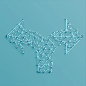 An arrow made by lines and pins, 3D realistic, vector illustration Illustrazione stock