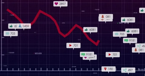 Arrow marking peak sparking red trend line descending undulating and visualizing 库存影片 310864398